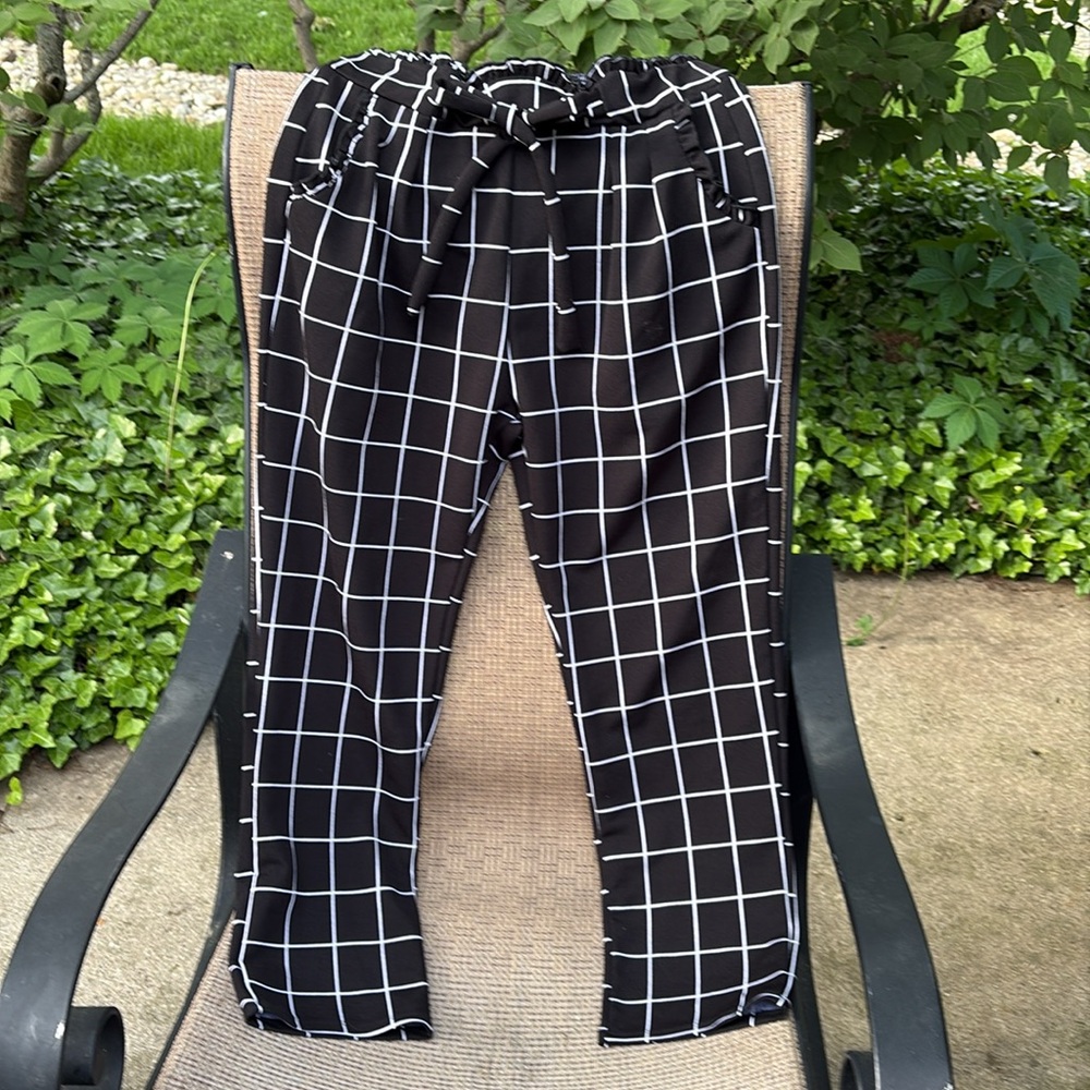 Juniors L High Rise Paperbag Checkered Print Plaid Ankle Pants